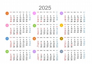 2025年（令和7年）年間カレンダーA5シンプル版_日曜始まり