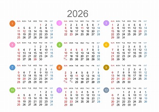 2026年（令和8年）年間カレンダーA5シンプル版_日曜始まり