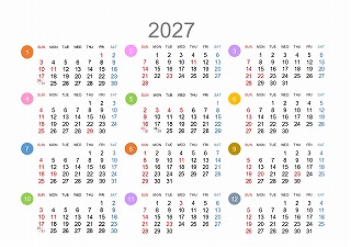 2027年（令和9年）年間カレンダーA5シンプル版_日曜始まり