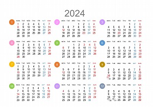 2024年（令和6年）年間カレンダーA5シンプル版_月曜始まり