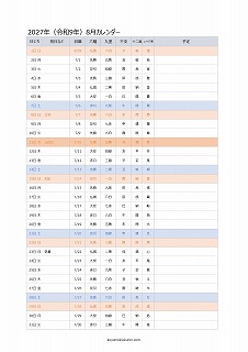 2025年エクセルA4カレンダー：旧暦タイプ