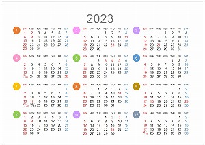 2023年（令和5年）年間カレンダーA5シンプル版_日曜始まり