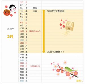 2026年立春カレンダー