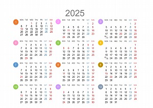 2025年（令和7年）年間カレンダーA5シンプル版_月曜始まり