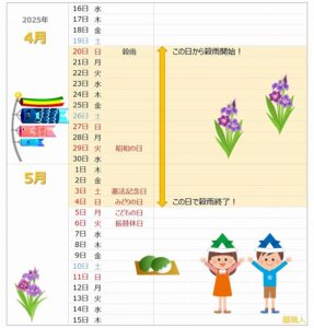 2025年の穀雨が一目でわかるカレンダー