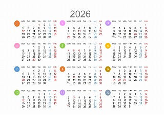 2026年（令和8年）年間カレンダーA5シンプル版_月曜始まり