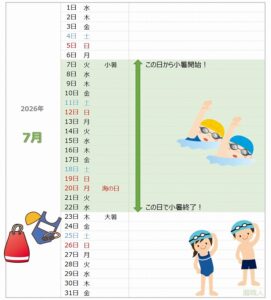 2026年の小暑が一目でわかるカレンダー