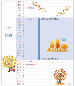 2026年立冬カレンダー
