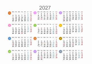 2027年（令和9年）年間カレンダーA5シンプル版_月曜始まり